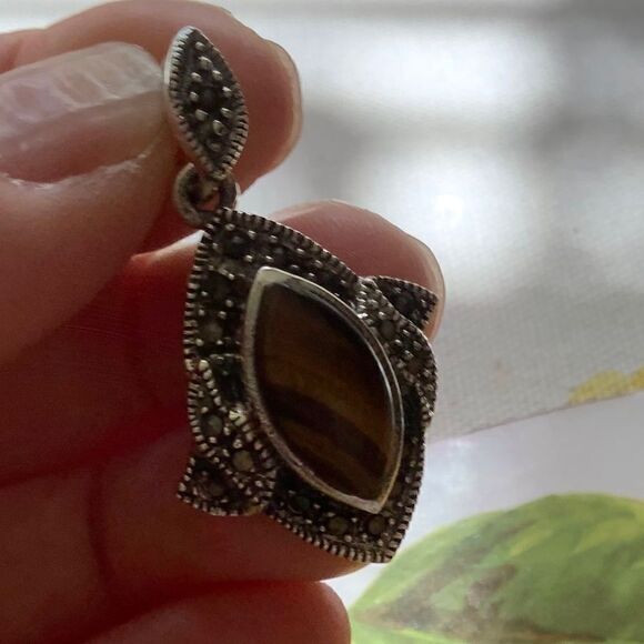 𝅺STERLING SILVER 925 TIGER EYE MARCASITE WOMAN PENDANT​​ - Picture 6 of 7